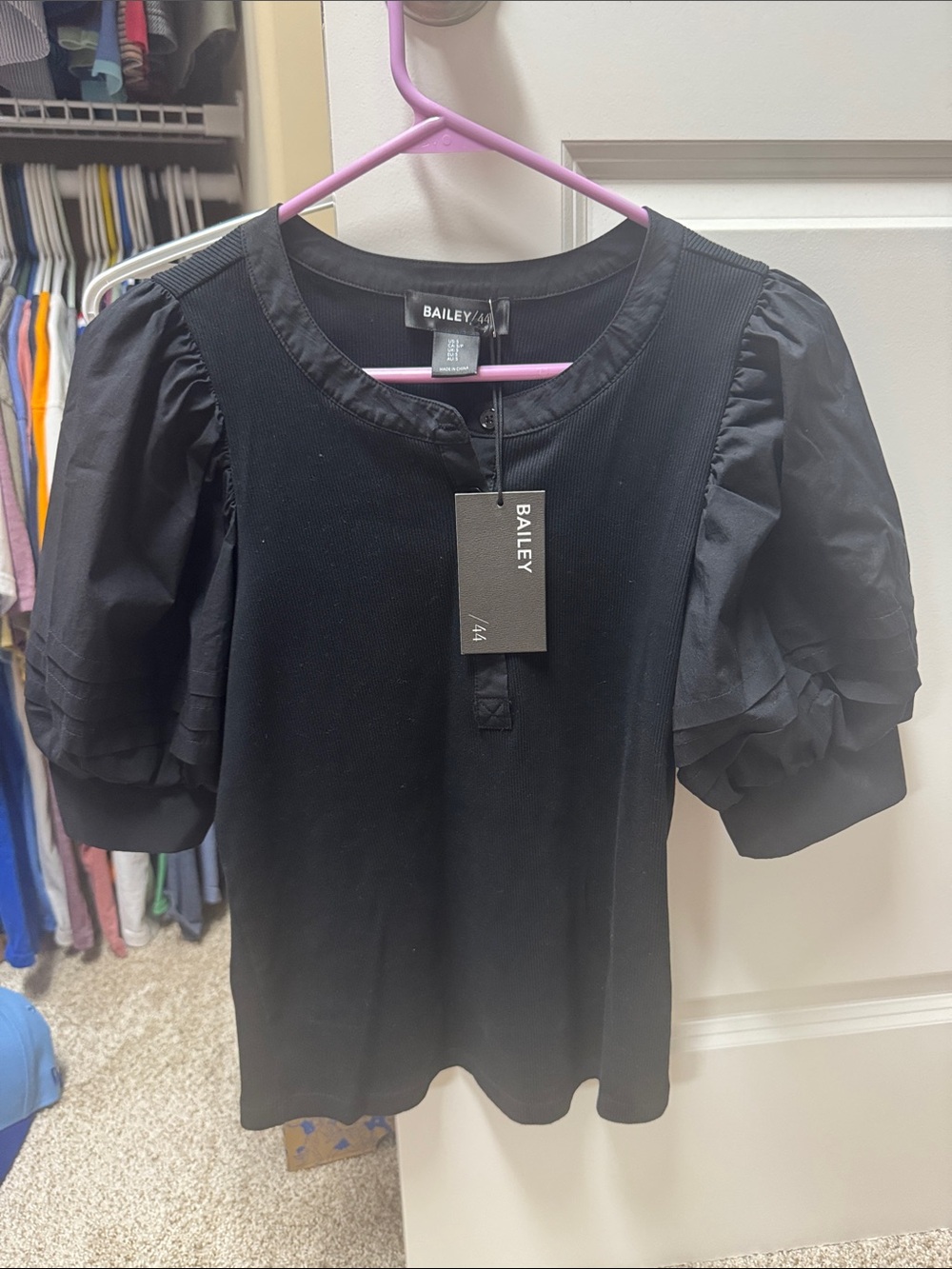 Black Puff Sleeve Women's Top